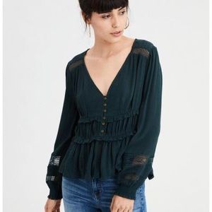 American Eagle dark green blouse